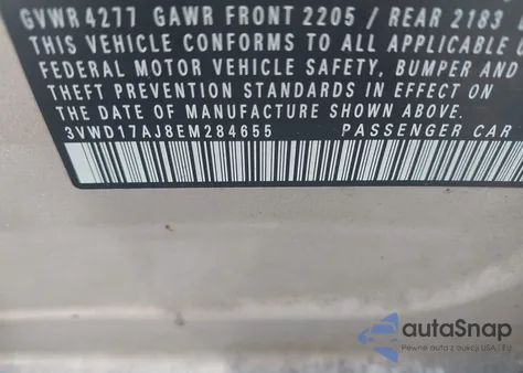 2014 Volkswagen Jetta 1.8T Se z USA, uszkodzony, nr VIN 3VWD17AJ8EM284655